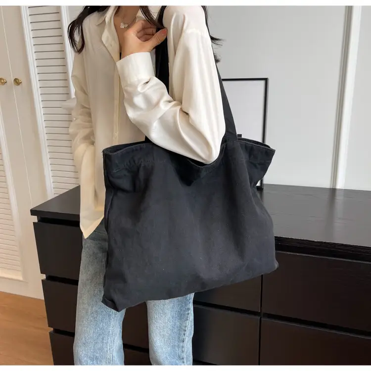 Japanese Style Canvas Tote Bag Beige Large Capacity — feature 55