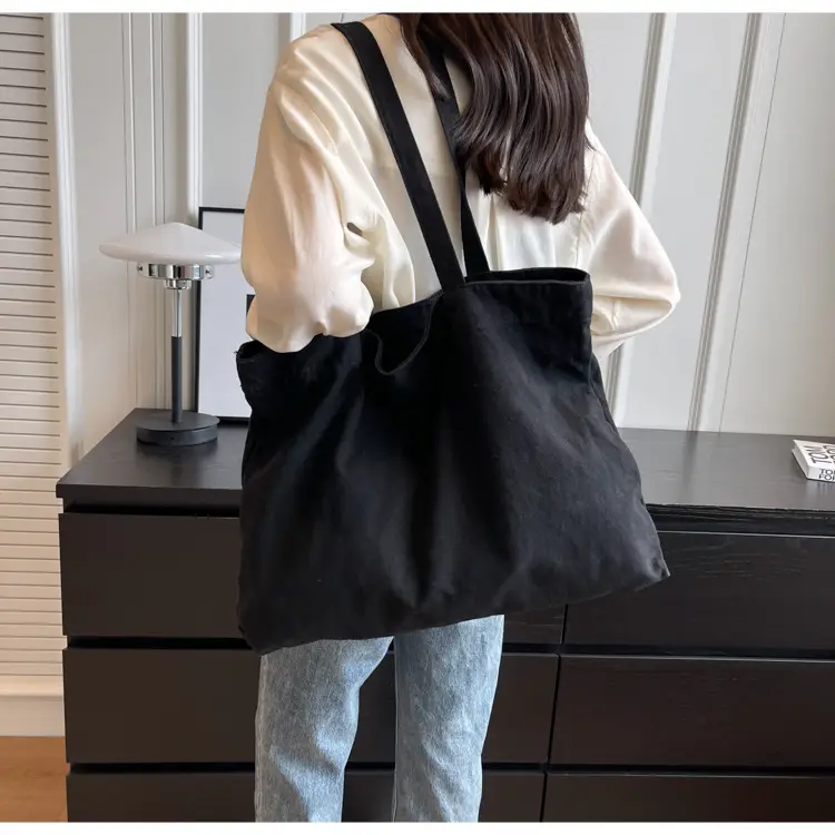 Japanese Style Canvas Tote Bag Beige Large Capacity — feature 59