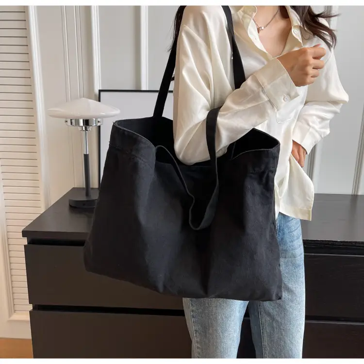 Japanese Style Canvas Tote Bag Beige Large Capacity — feature 60