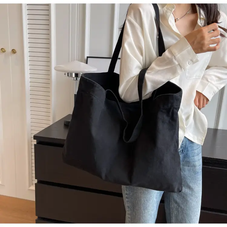 Japanese Style Canvas Tote Bag Beige Large Capacity — feature 61