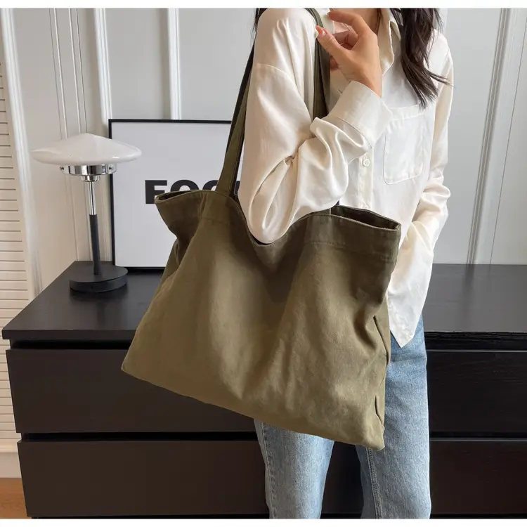Japanese Style Canvas Tote Bag Beige Large Capacity — feature 62