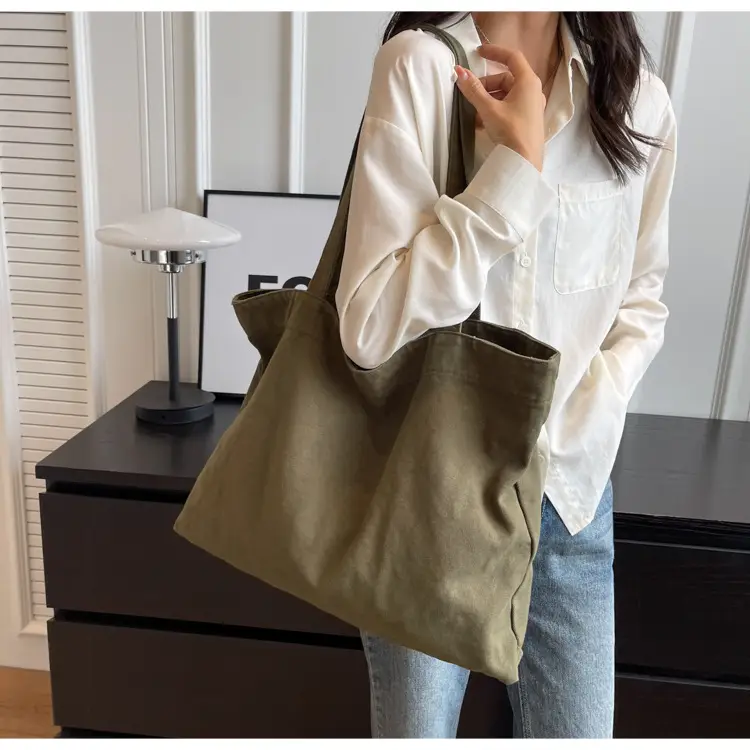 Japanese Style Canvas Tote Bag Beige Large Capacity — feature 63