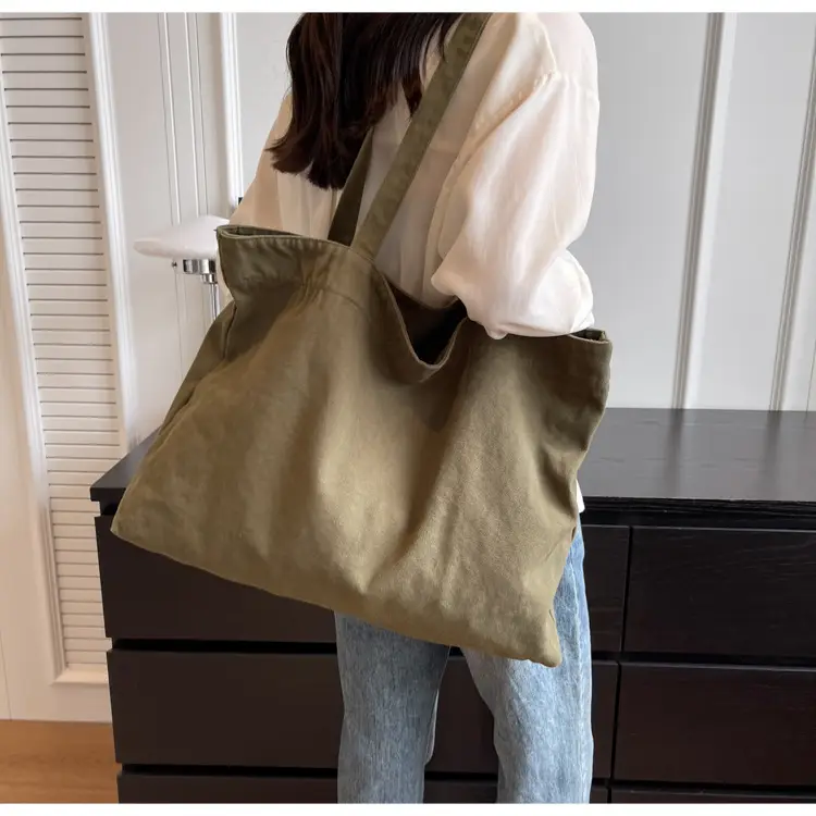 Japanese Style Canvas Tote Bag Beige Large Capacity — feature 64