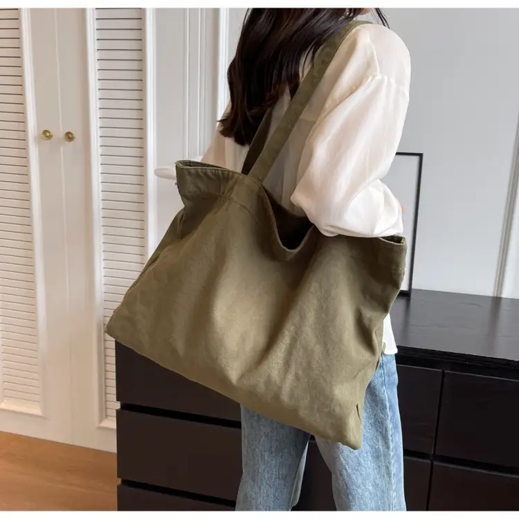 Japanese Style Canvas Tote Bag Beige Large Capacity — feature 65