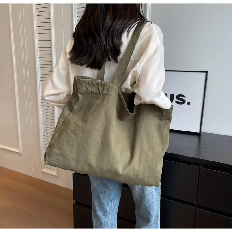 Japanese Style Canvas Tote Bag Beige Large Capacity — feature 67