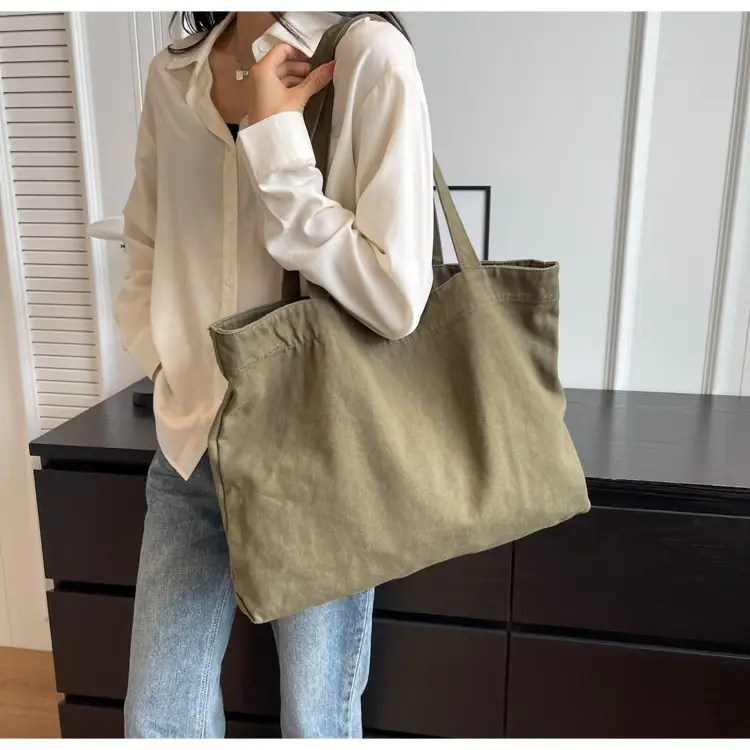Japanese Style Canvas Tote Bag Beige Large Capacity — feature 68