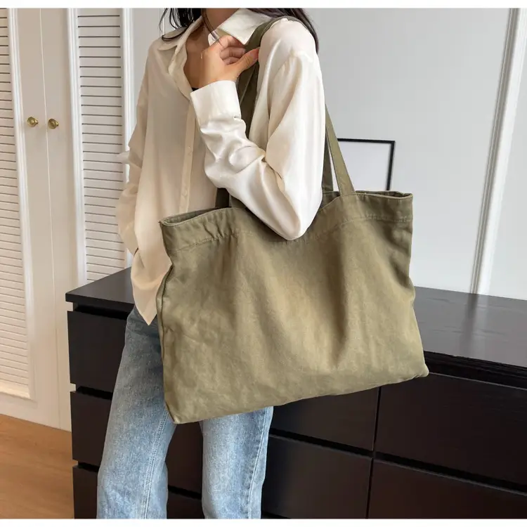 Japanese Style Canvas Tote Bag Beige Large Capacity — feature 69