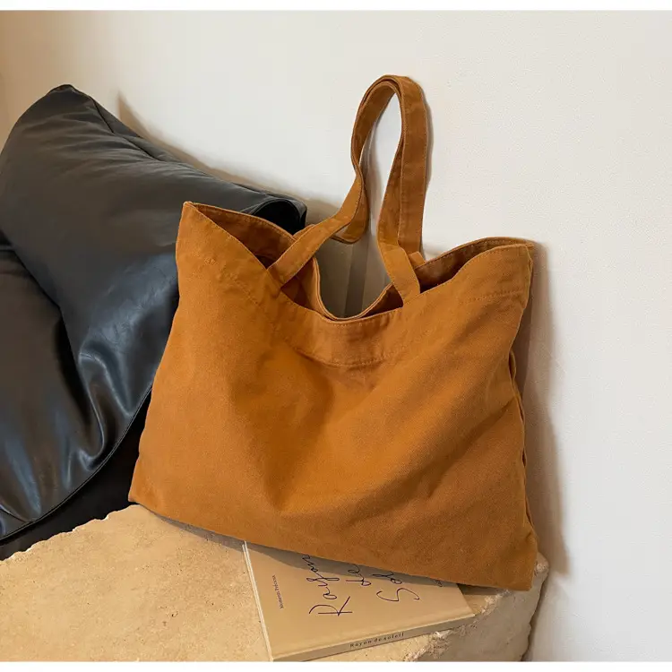 Japanese Style Canvas Tote Bag Beige Large Capacity — feature 75