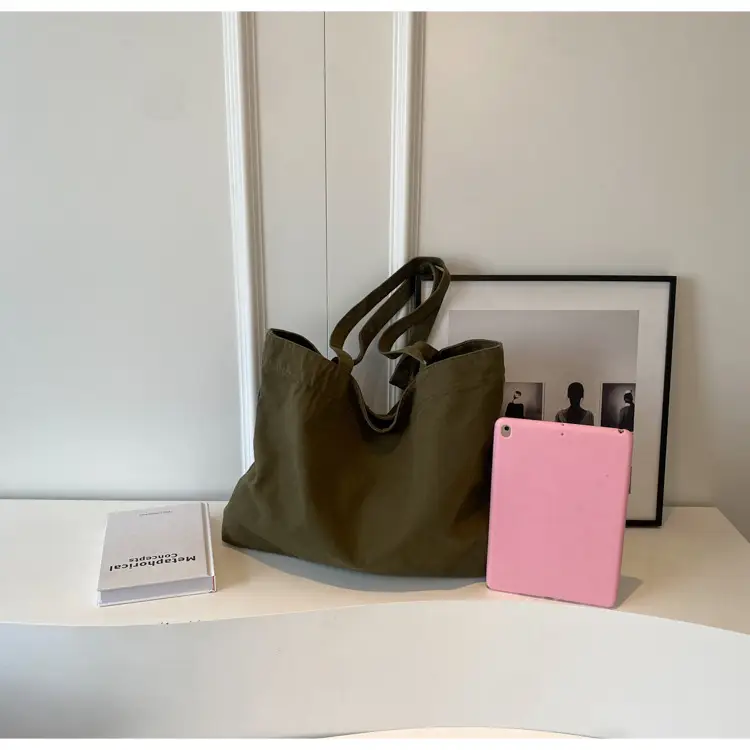 Japanese Style Canvas Tote Bag Beige Large Capacity — feature 80