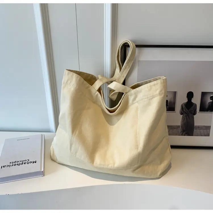 Japanese Style Canvas Tote Bag Beige Large Capacity — feature 84