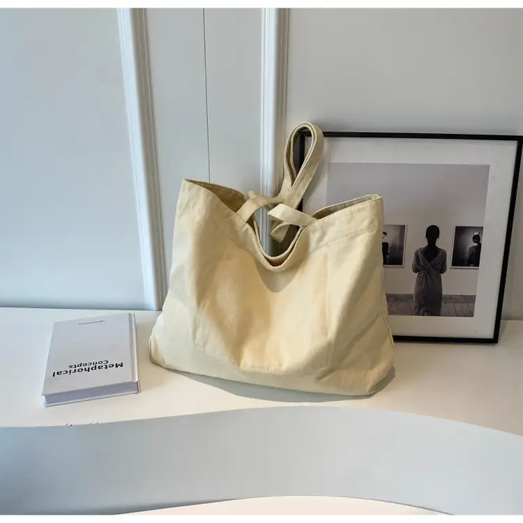 Japanese Style Canvas Tote Bag Beige Large Capacity — feature 85