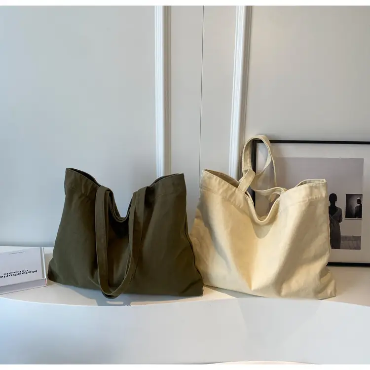 Japanese Style Canvas Tote Bag Beige Large Capacity — feature 86