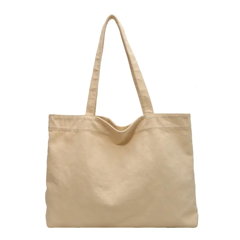 Japanese Style Canvas Tote Bag Beige Large Capacity - Image 2