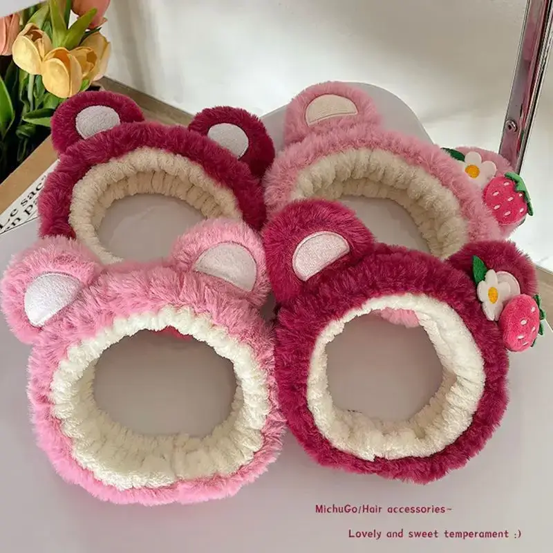 Plush Strawberry Bear Headband for Girls