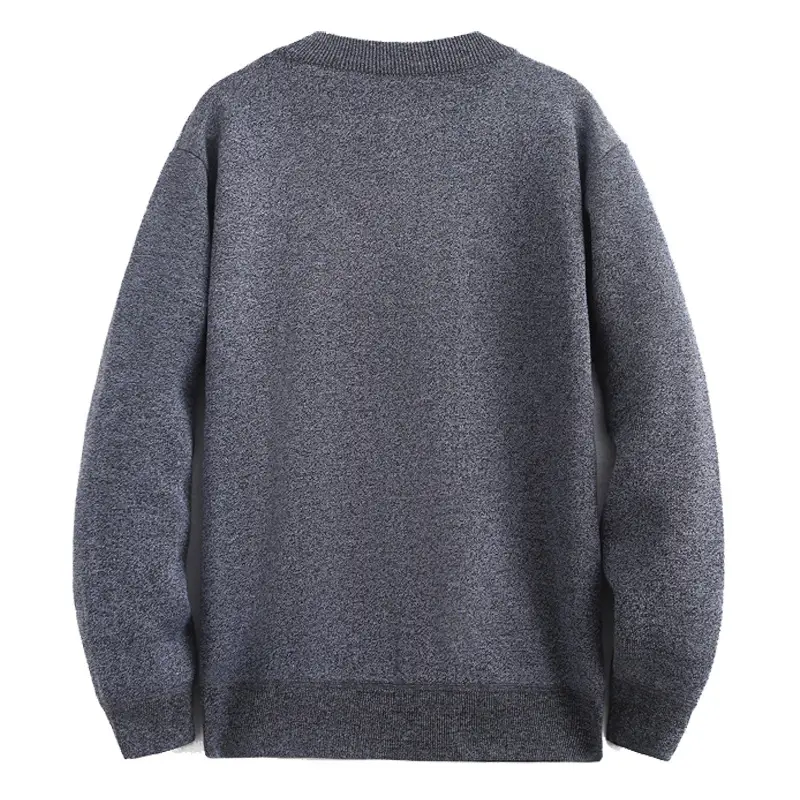 Men's Grey Fleece Round Neck Sweater Winter Thickened - Image 5