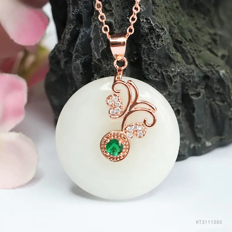 Guan Yu Jade Pendant with Green Gemstone Safety Buckle - Image 2