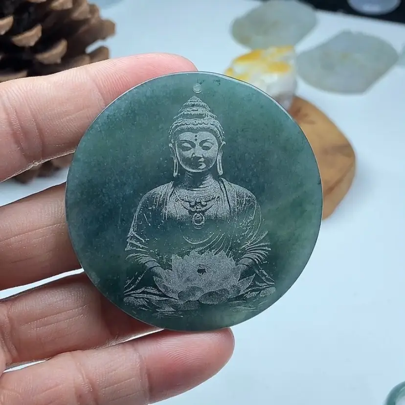 Laser Engraved Jade Necklace Pendant Great Sun Tathagata A-Grade - Image 14