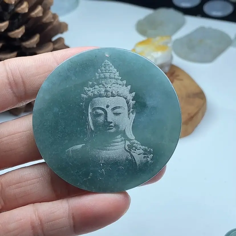 Laser Engraved Jade Necklace Pendant Great Sun Tathagata A-Grade - Image 15