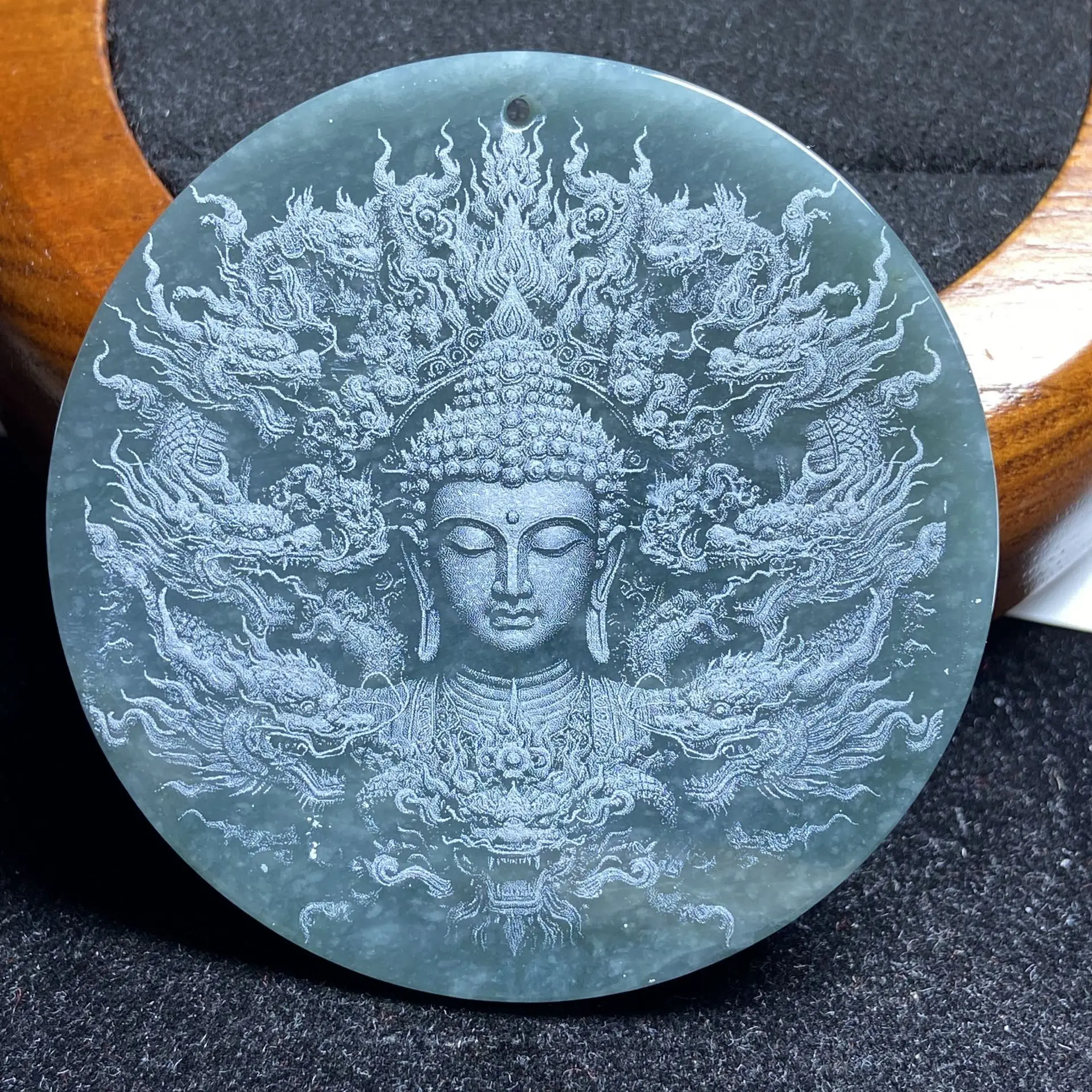 Laser Engraved Jade Necklace Pendant Great Sun Tathagata A-Grade - Image 10