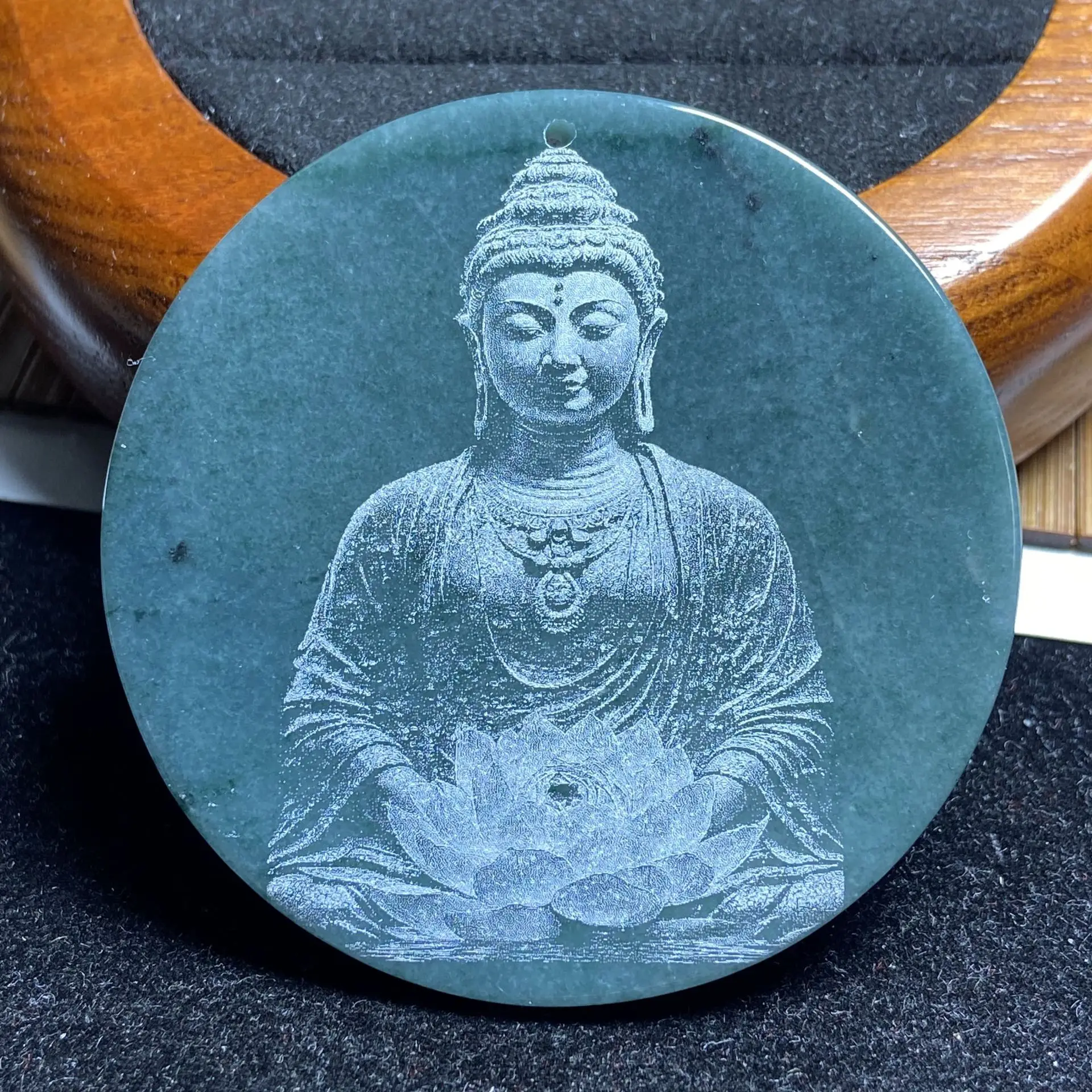 Laser Engraved Jade Necklace Pendant Great Sun Tathagata A-Grade - Image 2