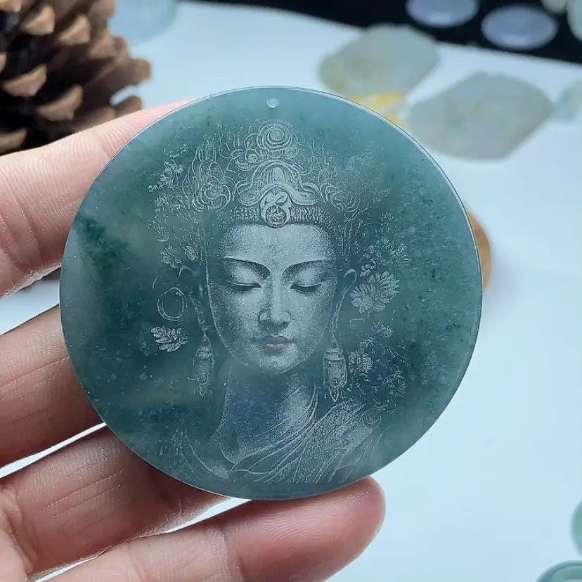 Laser Engraved Jade Necklace Pendant Great Sun Tathagata A-Grade - Image 3