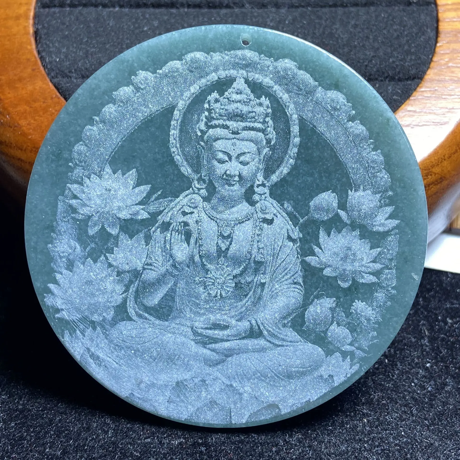 Laser Engraved Jade Necklace Pendant Great Sun Tathagata A-Grade - Image 8