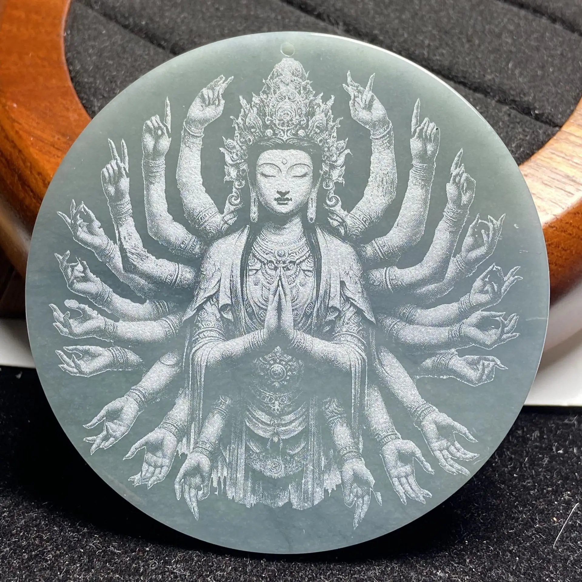 Laser Engraved Jade Necklace Pendant Great Sun Tathagata A-Grade - Image 9