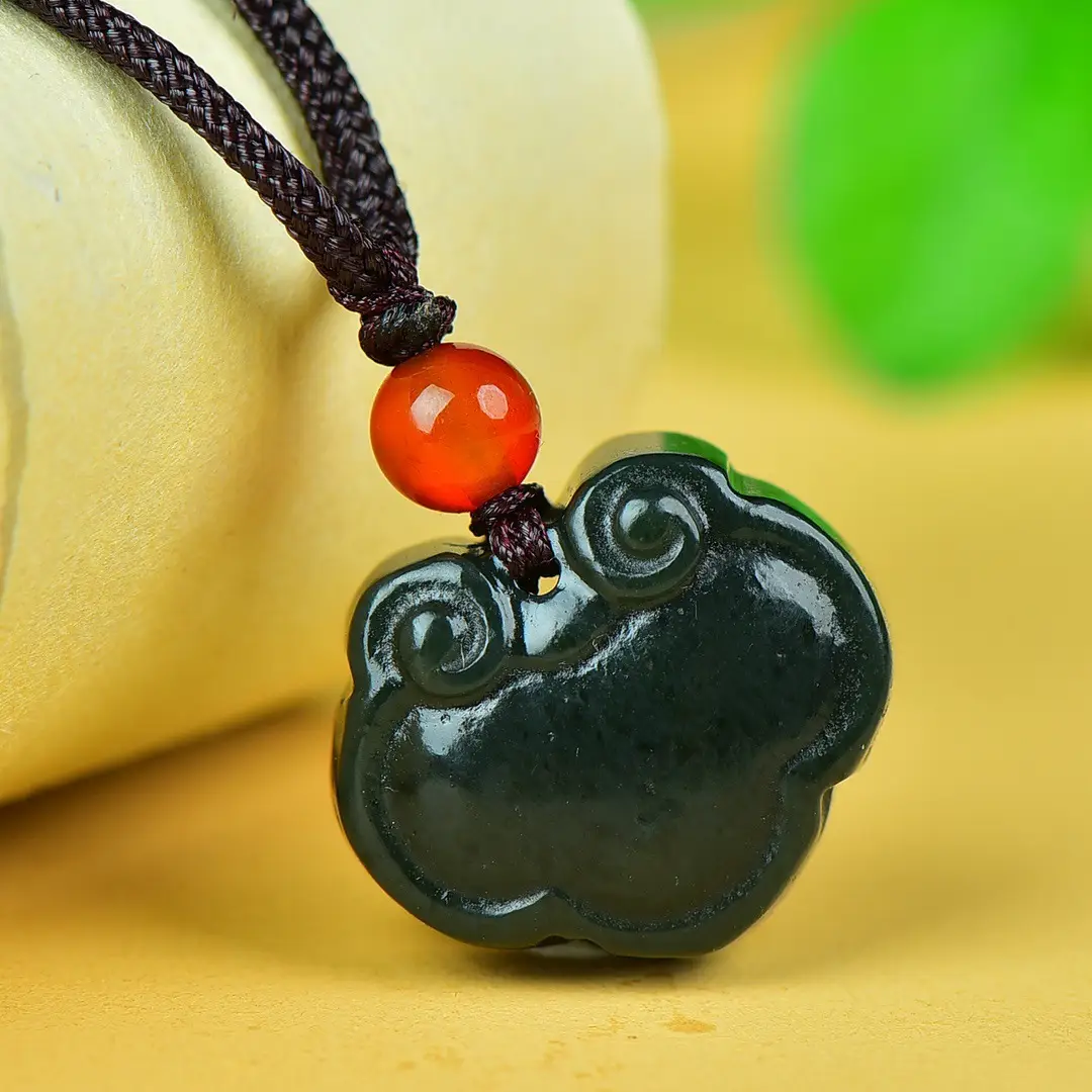 Hetian Jade Ruyi Lock Necklace with Orange Pearl - Image 3