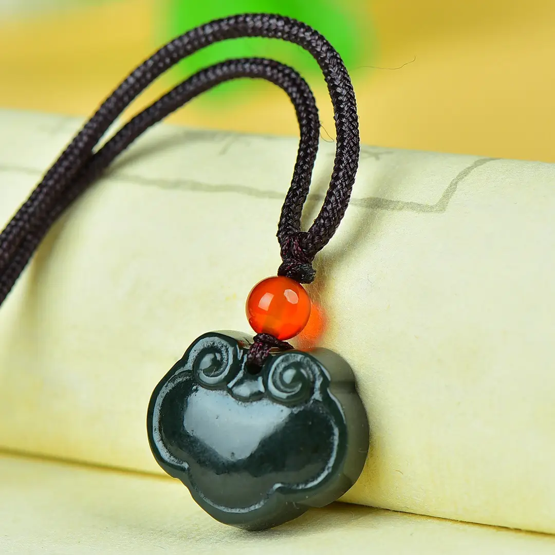 Hetian Jade Ruyi Lock Necklace with Orange Pearl - Image 4