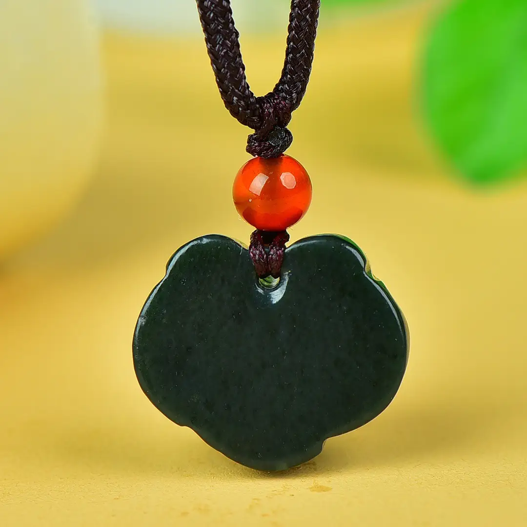 Hetian Jade Ruyi Lock Necklace with Orange Pearl - Image 5