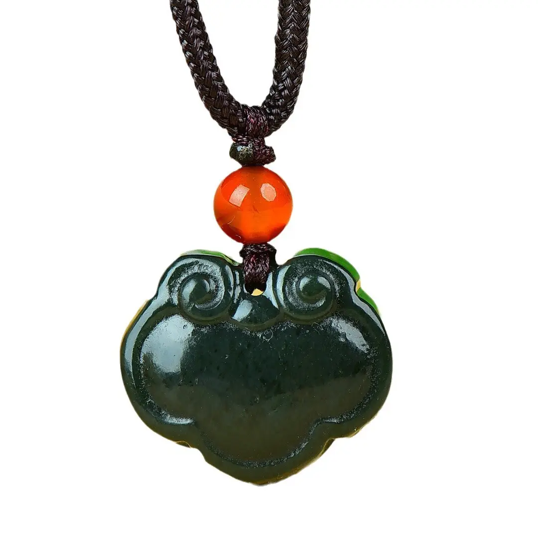 Hetian Jade Ruyi Lock Necklace with Orange Pearl - Image 6