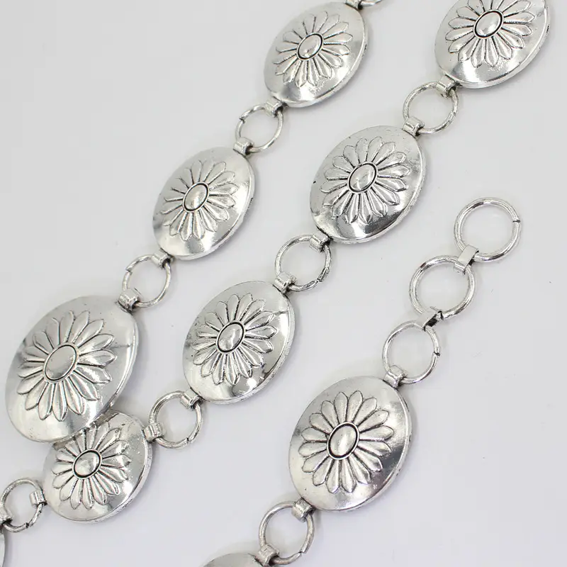Vintage Hook Adjustable Belt Oval Metal Waist Chain Women's Antique Silver - Image 4