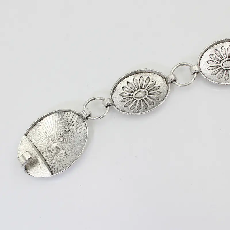 Vintage Hook Adjustable Belt Oval Metal Waist Chain Women's Antique Silver - Image 5