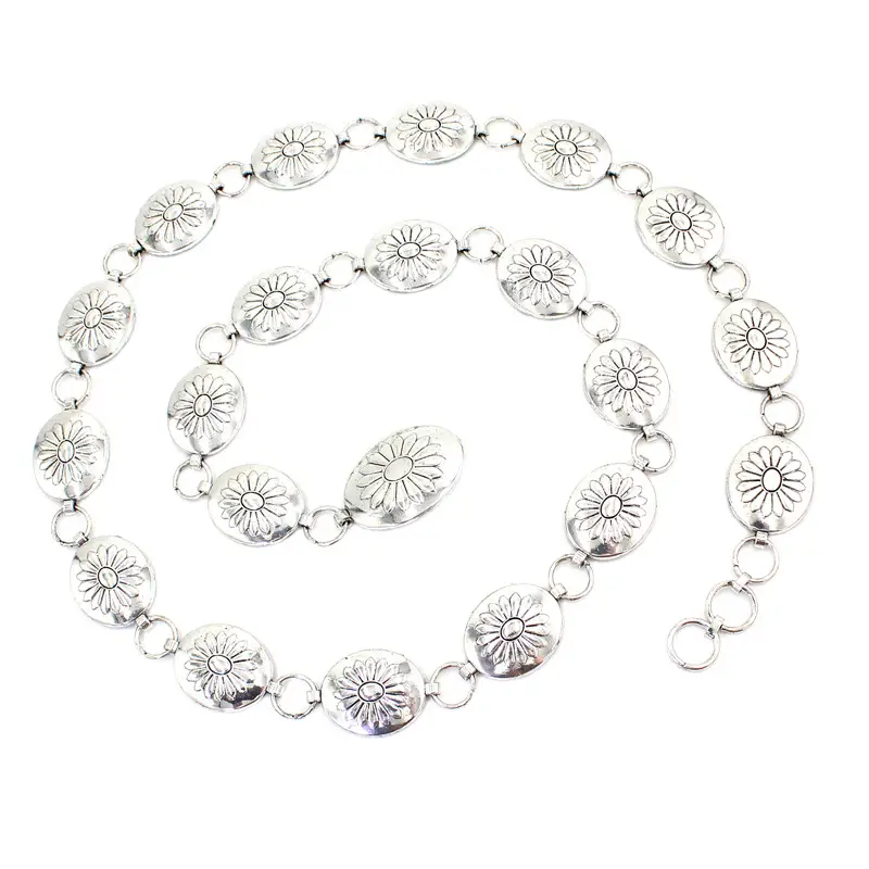 Vintage Hook Adjustable Belt Oval Metal Waist Chain Women's Antique Silver - Image 6