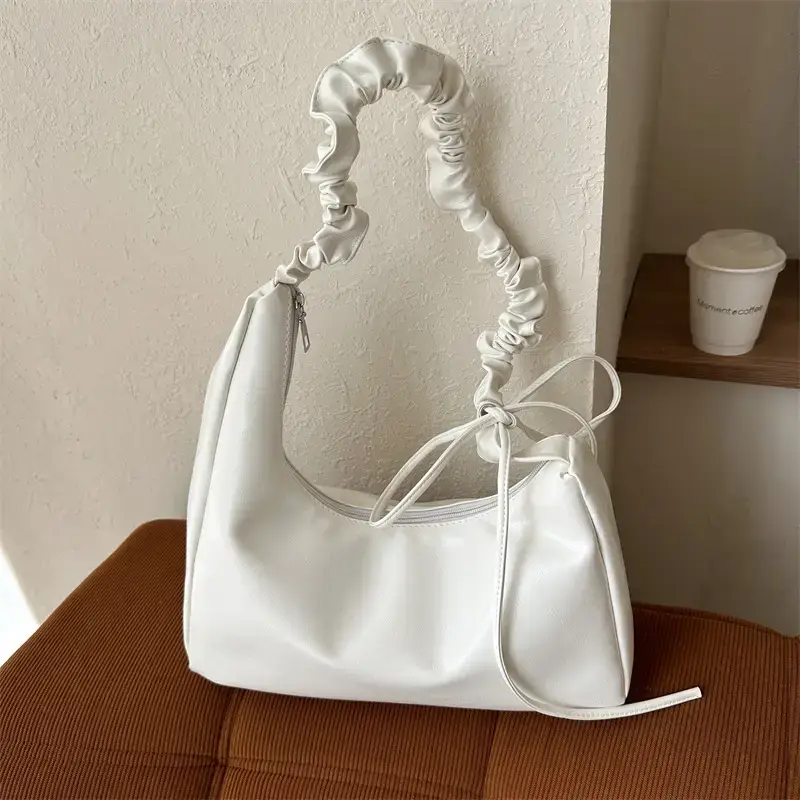 Beige Pleated Shoulder Crossbody Bag for Women
