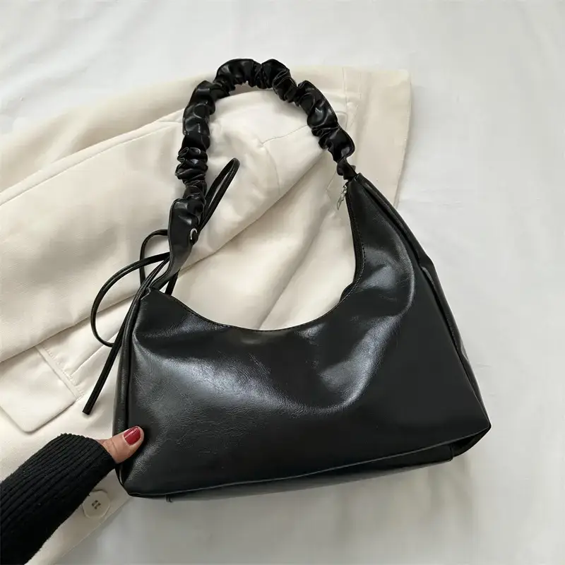 Beige Pleated Shoulder Crossbody Bag for Women