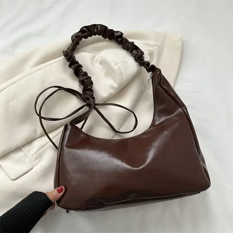 Beige Pleated Shoulder Crossbody Bag for Women
