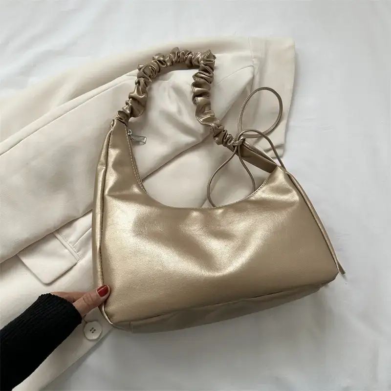 Beige Pleated Shoulder Crossbody Bag for Women