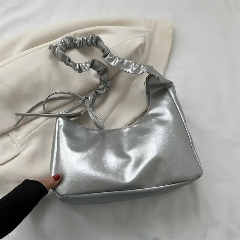 Beige Pleated Shoulder Crossbody Bag for Women