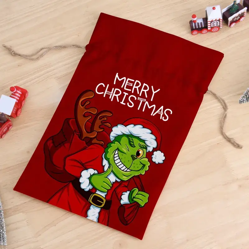 Christmas Cartoon Candy Bag Red Drawstring Gift - Image 3