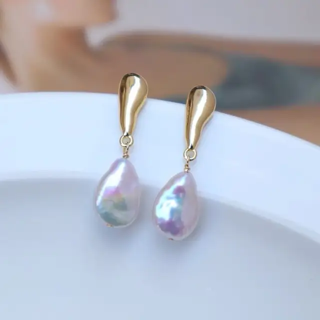 Baroque Pearl Earrings Gold Plated Light Sparkling - Image 5