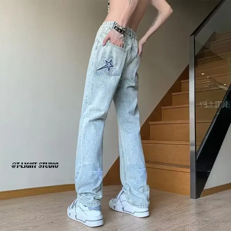 Men's White Star Jeans 2024 Wide Leg Spring Autumn - Image 5