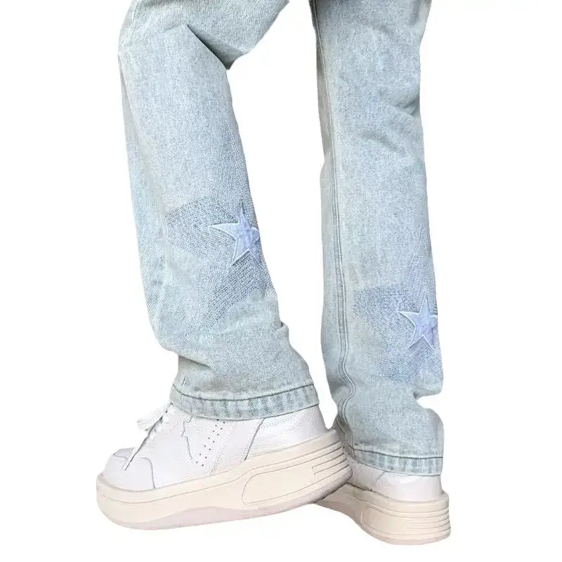 Men's White Star Jeans 2024 Wide Leg Spring Autumn - Image 7