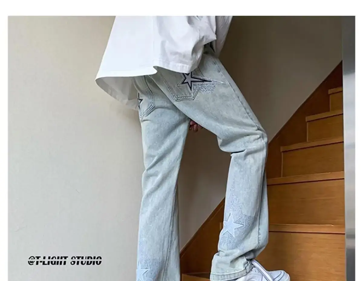 Men's White Star Jeans 2024 Wide Leg Spring Autumn — feature 11