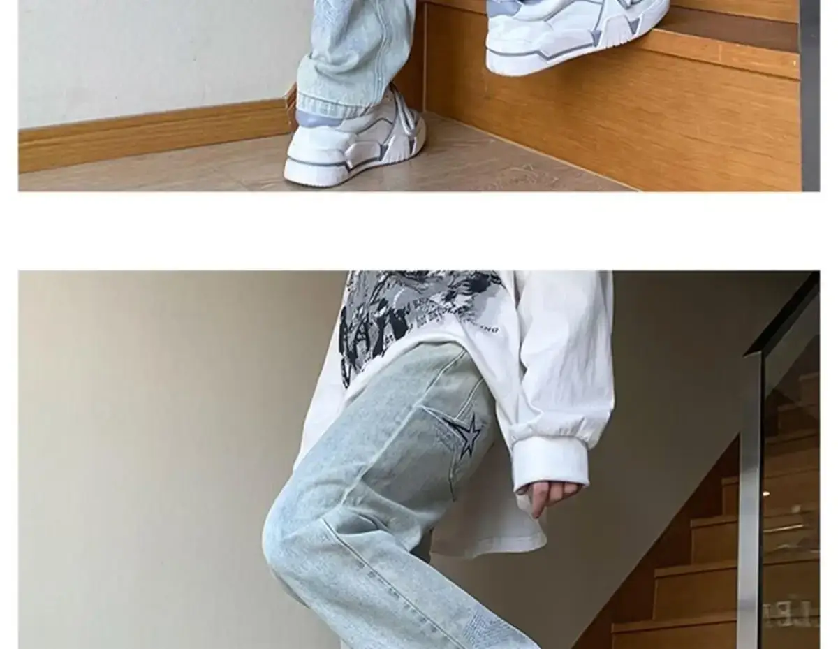 Men's White Star Jeans 2024 Wide Leg Spring Autumn — feature 12