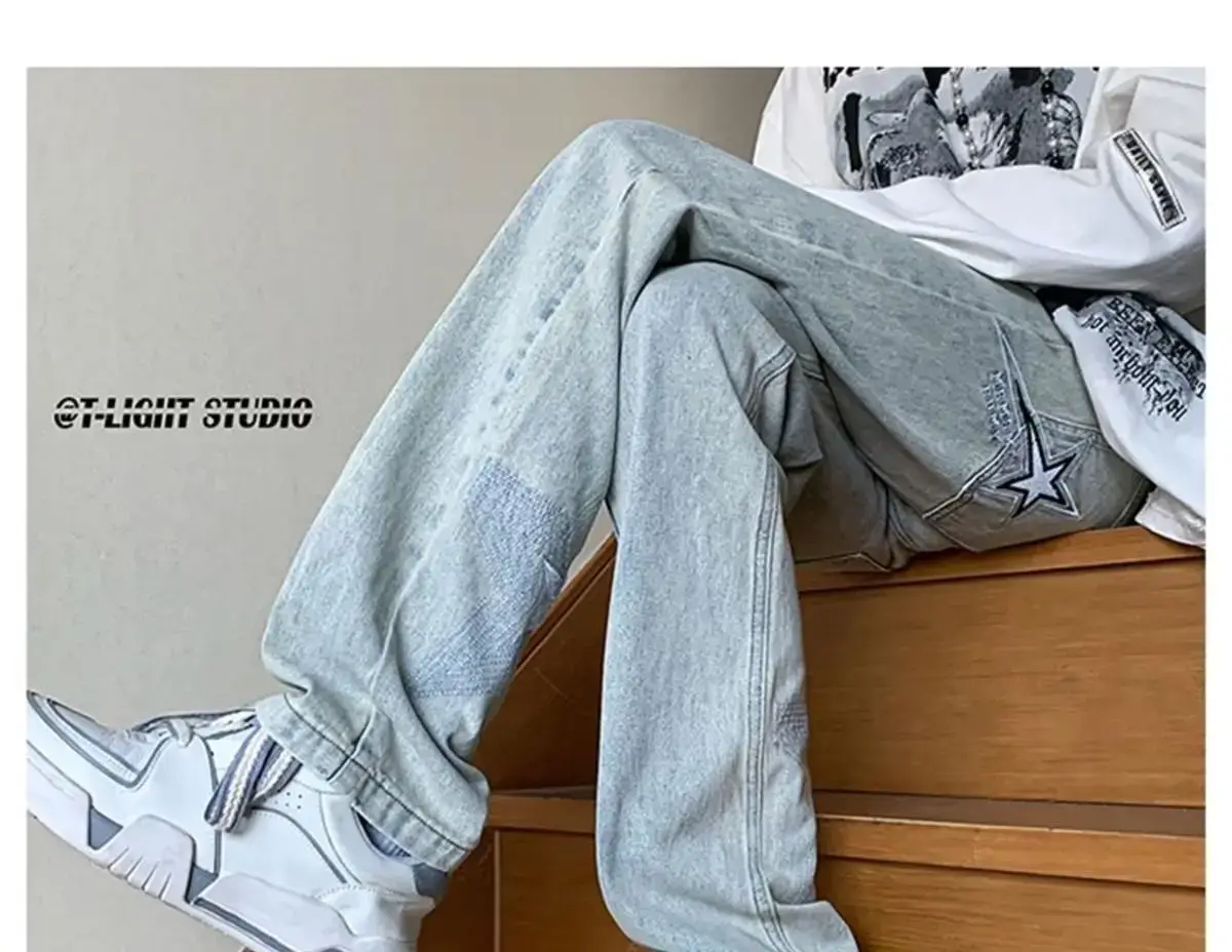 Men's White Star Jeans 2024 Wide Leg Spring Autumn — feature 14