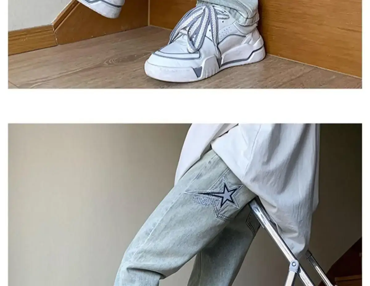 Men's White Star Jeans 2024 Wide Leg Spring Autumn — feature 15