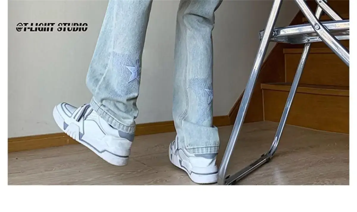 Men's White Star Jeans 2024 Wide Leg Spring Autumn — feature 16