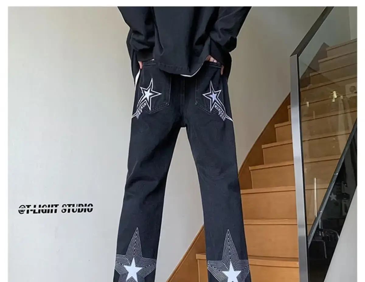 Men's White Star Jeans 2024 Wide Leg Spring Autumn — feature 20
