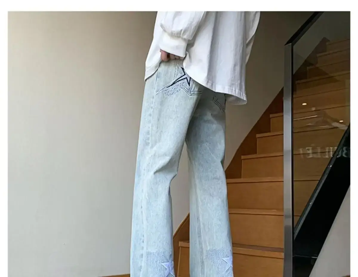 Men's White Star Jeans 2024 Wide Leg Spring Autumn — feature 9